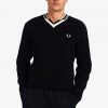 Abstract Tipped V-Neck Jumper Knitwear