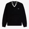 Abstract Tipped V-Neck Jumper Knitwear