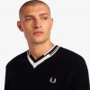 Abstract Tipped V-Neck Jumper Knitwear