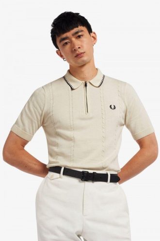 Cable Detail Zip-Neck Knitted Shirts