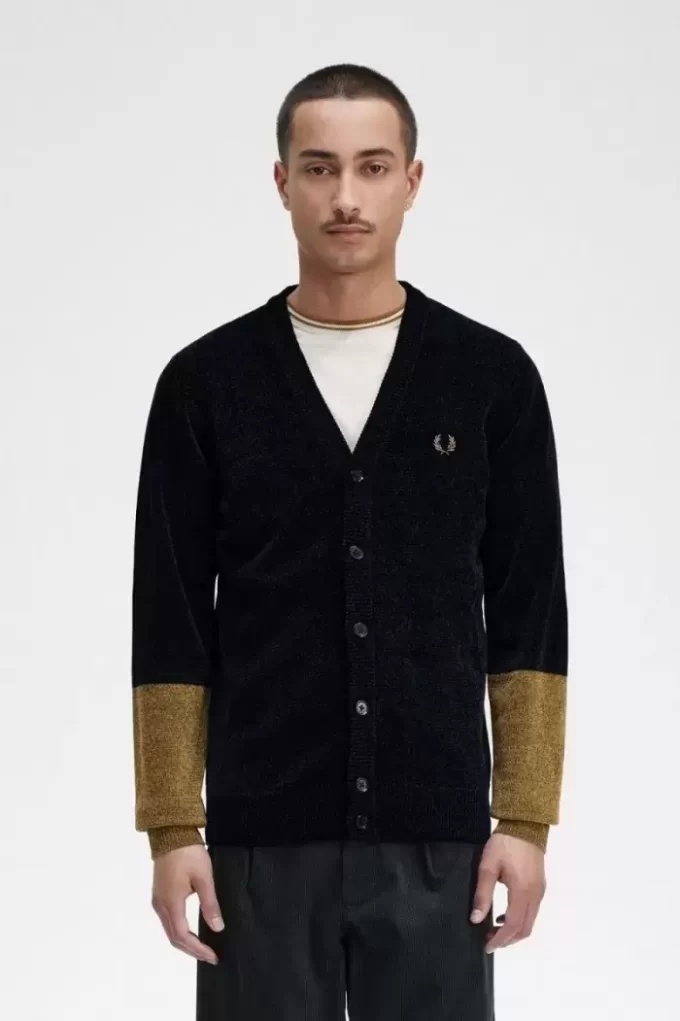 Colour Block Chenille Men’s Cardigan Colour Block Chenille Men’s Cardigan