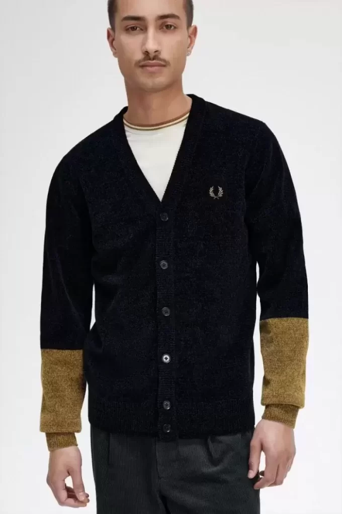 Colour Block Chenille Men’s Cardigan Colour Block Chenille Men’s Cardigan