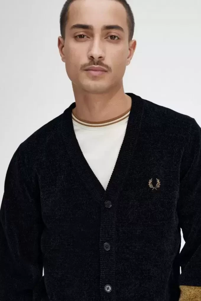 Colour Block Chenille Men’s Cardigan Colour Block Chenille Men’s Cardigan