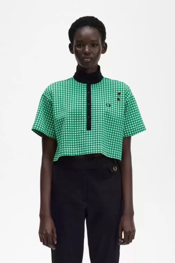 Cropped Gingham Piqué Women’s Polo Shirt Cropped Gingham Piqué Women’s Polo Shirt