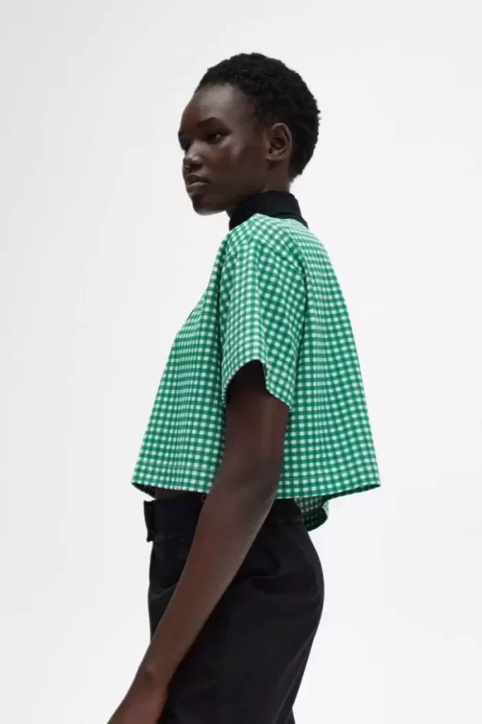 Cropped Gingham Piqué Women’s Polo Shirt Cropped Gingham Piqué Women’s Polo Shirt