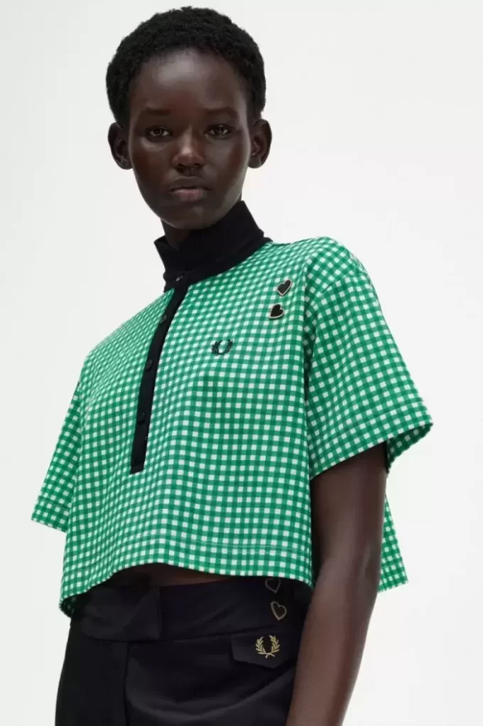 Cropped Gingham Piqué Women’s Polo Shirt Cropped Gingham Piqué Women’s Polo Shirt