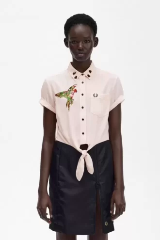 Embroidered Tie-Front Women’s Shirt