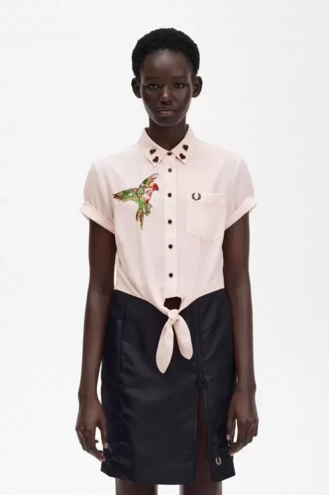 Embroidered Tie-Front Women’s Shirt