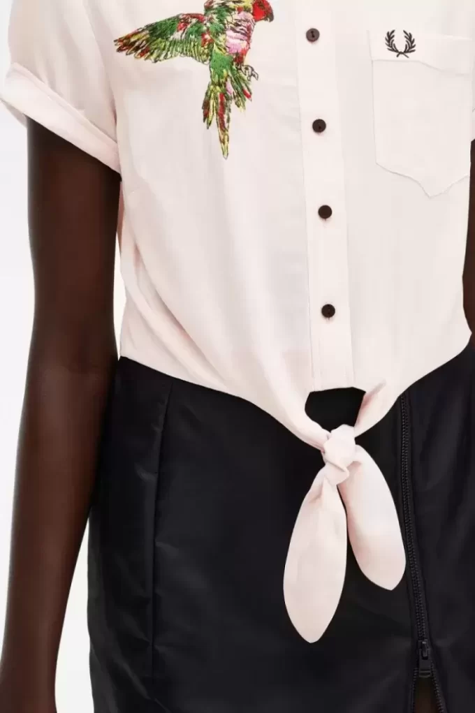Embroidered Tie-Front Women’s Shirt