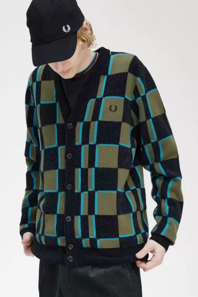 Glitch Chequerboard Men’s Cardigan Glitch Chequerboard Men’s Cardigan