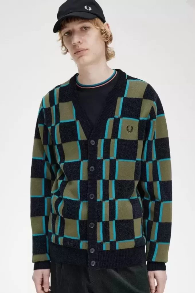 Glitch Chequerboard Men’s Cardigan Glitch Chequerboard Men’s Cardigan