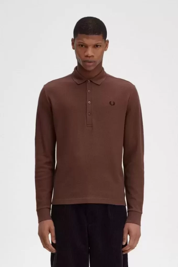 Honeycomb Cotton Long Sleeve Men’s Polo Shirt