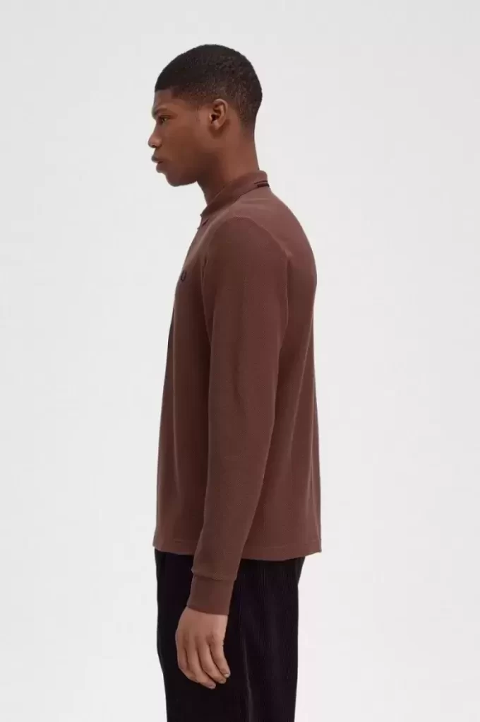 Honeycomb Cotton Long Sleeve Men’s Polo Shirt