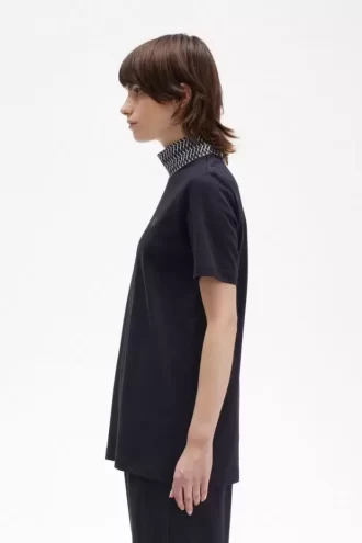 Jacquard Trim High Neck Women’s T-Shirt