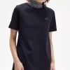 Jacquard Trim High Neck Women’s T-Shirt