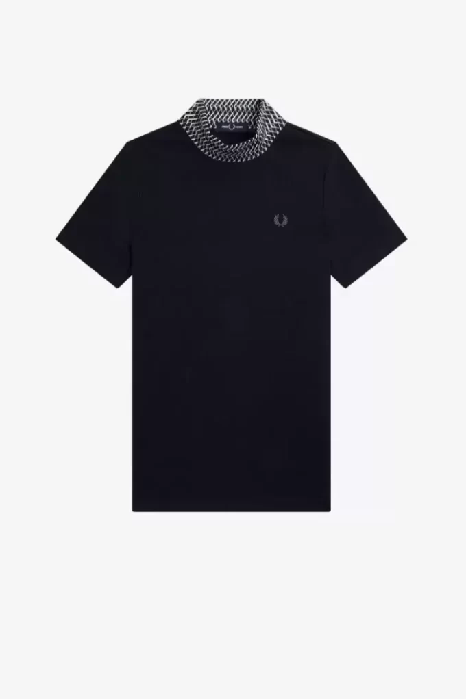 Jacquard Trim High Neck Women’s T-Shirt