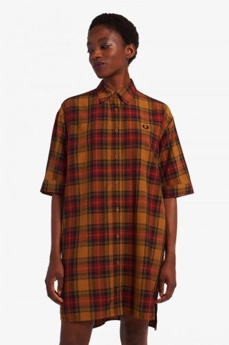 Stepped Hem Tartan Shirt Dress