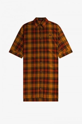 Stepped Hem Tartan Shirt Dress