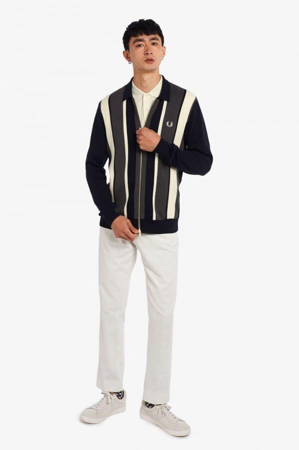 Striped Zip-Through Cardigan Knitwear Striped Zip-Through Cardigan Knitwear
