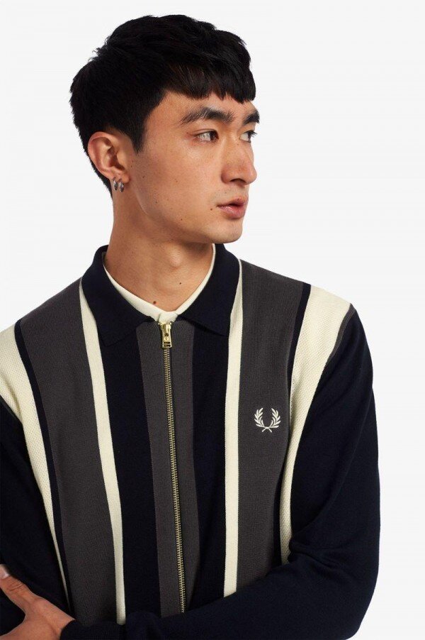 Striped Zip-Through Cardigan Knitwear Striped Zip-Through Cardigan Knitwear