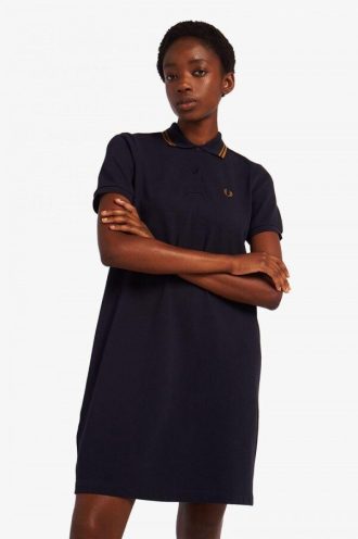 Tartan Panel Piqué Dress