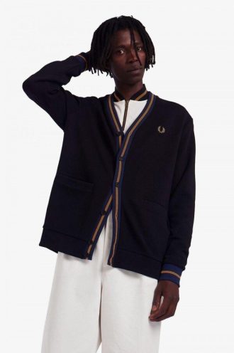 Tipped Piqué Textured Cardigan Knitwear Tipped Piqué Textured Cardigan Knitwear