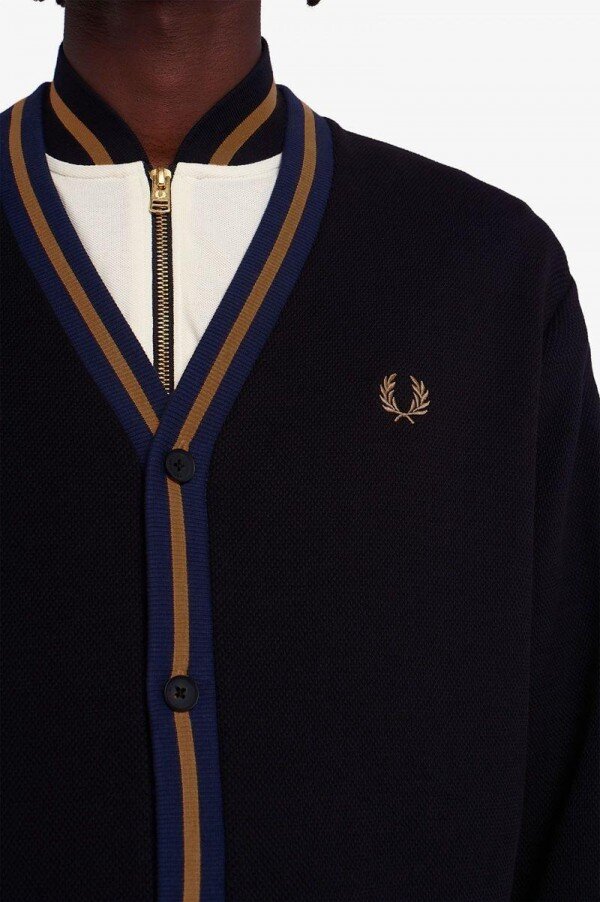 Tipped Piqué Textured Cardigan Knitwear Tipped Piqué Textured Cardigan Knitwear